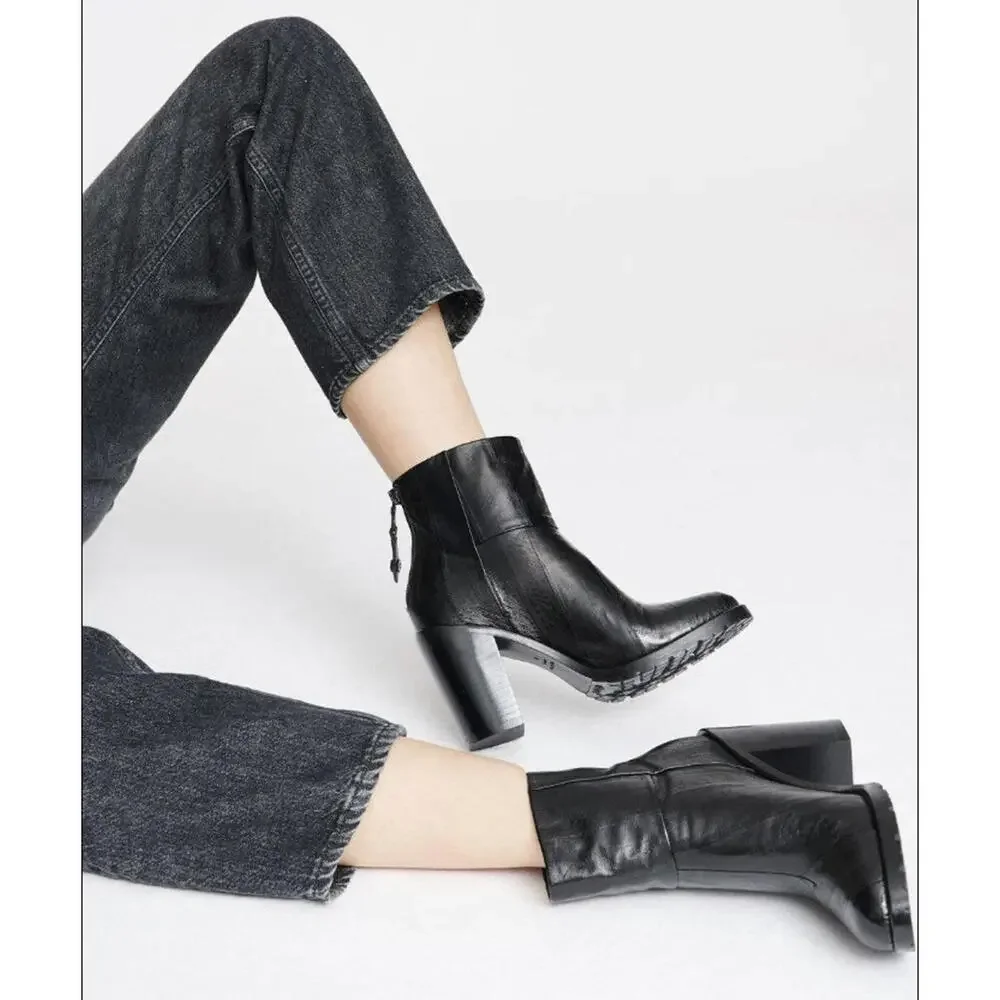 Rag & Bone Black Newbury 2.0 Boots Zip Chunky Leather EU 38.5 US 8.5 $550